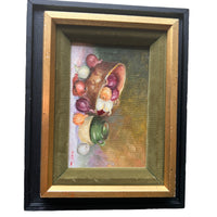 Framed Still Life Oil Painting Art Onions and Olive Oil