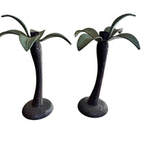 Vintage Tommy Bahama Solid Metal Set of 2 Palm Tree Candle Holders
