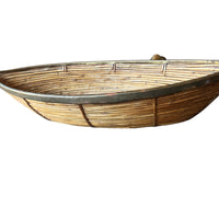 Vintage Bamboo Woven Basket with Brass Edges