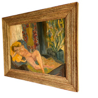 Nude framed painting in soft warm vibrant colors and gold wood frame