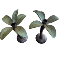 Vintage Tommy Bahama Solid Metal Set of 2 Palm Tree Candle Holders
