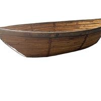 Vintage Bamboo Woven Basket with Brass Edges