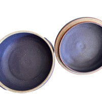 Purple Blue Swirl Handle Ceramic Baking Dish with Lid Studio Pottery