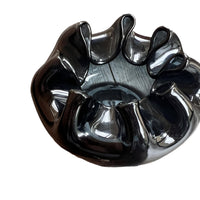 Hand Blown Wavy Glass Bowl Black Italian