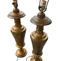 Antique Etched Brass Table Lamps Set of 2
