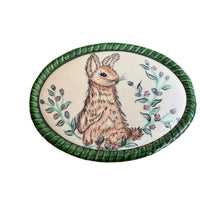 Ceramic signed green basket style box with Bunny painted / drawn signed B Skyhar 2009