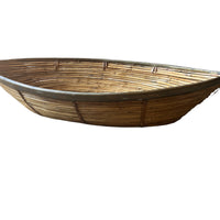 Vintage Bamboo Woven Basket with Brass Edges