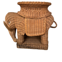 Woven Wicker Elephant Side Table Plant Stand Vintage