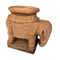 Woven Wicker Elephant Side Table Plant Stand Vintage
