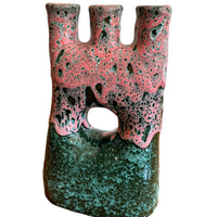 Moroccan Terracotta Clay Vase with Green and Pink Drip Glaze