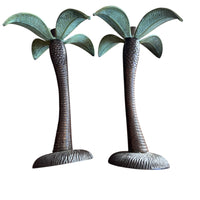 Vintage Tommy Bahama Solid Metal Set of 2 Palm Tree Candle Holders