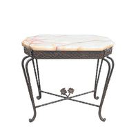 White Marble French Side Table with Cast Iron Frame