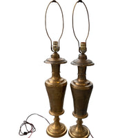 Antique Etched Brass Table Lamps Set of 2
