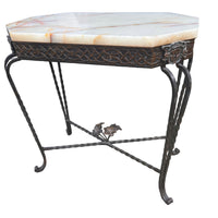 White Marble French Side Table with Cast Iron Frame