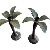 Vintage Tommy Bahama Solid Metal Set of 2 Palm Tree Candle Holders