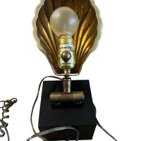 Brass Shell Shade Table Lamp with Black Metal Cube Base Ethan Allen