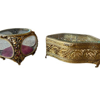 French Beveled Glass Jewelry Box with Velvet Lining