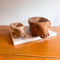 Carved Wood Pig Bowls Large and Small
