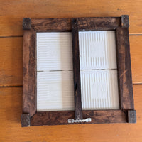 Carved wood and painted tile tray