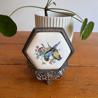 Trinket Box Mele Parrot Tile and Metal Vintage Jewelry Box