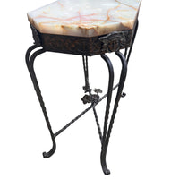 White Marble French Side Table with Cast Iron Frame