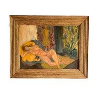 Nude framed painting in soft warm vibrant colors and gold wood frame