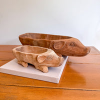 Carved Wood Pig Bowls Large and Small