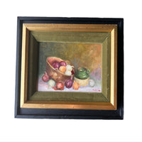 Framed Still Life Oil Painting Art Onions and Olive Oil