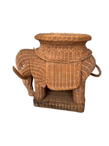 Woven Wicker Elephant Side Table Plant Stand Vintage