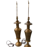 Antique Etched Brass Table Lamps Set of 2