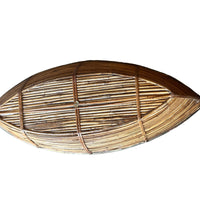 Vintage Bamboo Woven Basket with Brass Edges