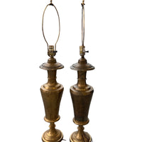 Antique Etched Brass Table Lamps Set of 2