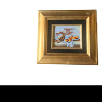 Painted Enameled Copper Still Life Art with Gold Frame