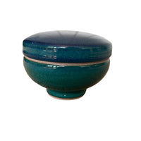Studio Pottery Ceramic Storage Jar Box Canister with Lid in Blue and Green
