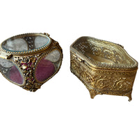 French Beveled Glass Jewelry Box with Velvet Lining