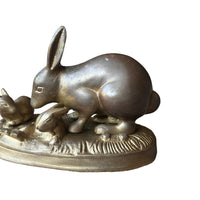 Vintage Brass Bunny Rabbit with Babies Sculpture Figure