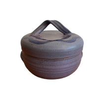 Purple Blue Swirl Handle Ceramic Baking Dish with Lid Studio Pottery