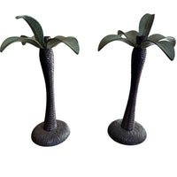 Vintage Tommy Bahama Solid Metal Set of 2 Palm Tree Candle Holders