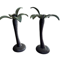 Vintage Tommy Bahama Solid Metal Set of 2 Palm Tree Candle Holders