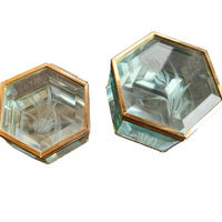 Hexagon Blue Tinted Etched Crystal Glass Jewelry Box