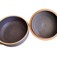 Purple Blue Swirl Handle Ceramic Baking Dish with Lid Studio Pottery