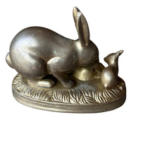 Vintage Brass Bunny Rabbit with Babies Sculpture Figure