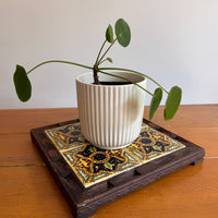 Carved wood and painted tile tray