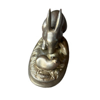 Vintage Brass Bunny Rabbit with Babies Sculpture Figure