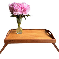 Vintage Folding Teak Wood Standing Tray Mid-Century Modern Thailand