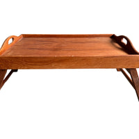 Vintage Folding Teak Wood Standing Tray Mid-Century Modern Thailand