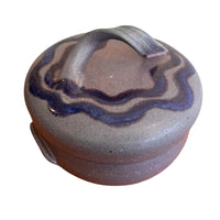 Purple Blue Swirl Handle Ceramic Baking Dish with Lid Studio Pottery