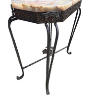 White Marble French Side Table with Cast Iron Frame