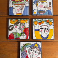 Giovanni DeSimone Ceramic Tiles Hand Painted Vintage 1960's Wall Art