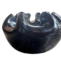 Hand Blown Wavy Glass Bowl Black Italian